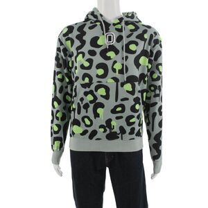 Overtime Mens Pullover Hoodie Gray Leopard Print Polyester Drawstring Size S